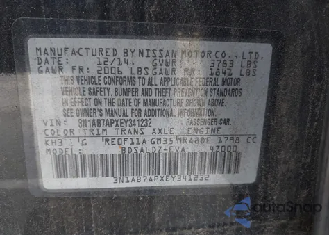 2014 Nissan Sentra Sv from USA, damaged, VIN 3N1AB7APXEY341232